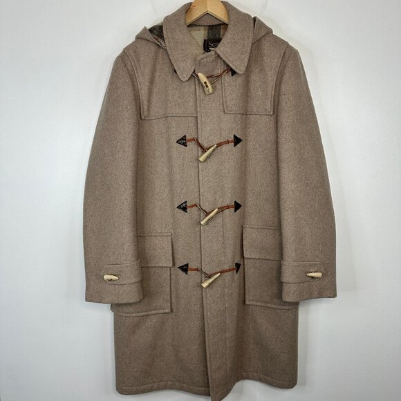 Vintage Sears 60s 70s Plaid Lined Wool Duffle Coat Toggle Button Heavy Jacket 38 - Picture 1 of 5